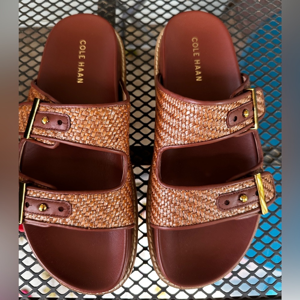 Cole Haan Marisol Footbed Sandals 6.5 tan raffia